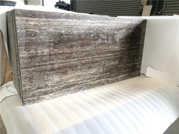 silver honed travertine tiles project