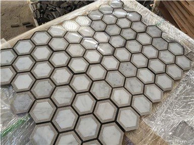 Ubin Mosaik Segi Enam Marmer