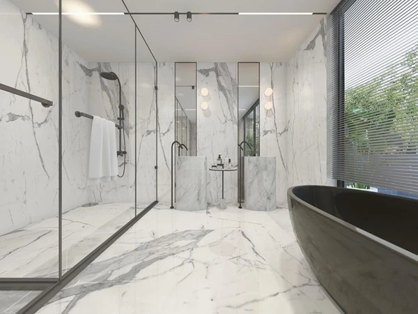 Statuario Venato marble floor bedroom